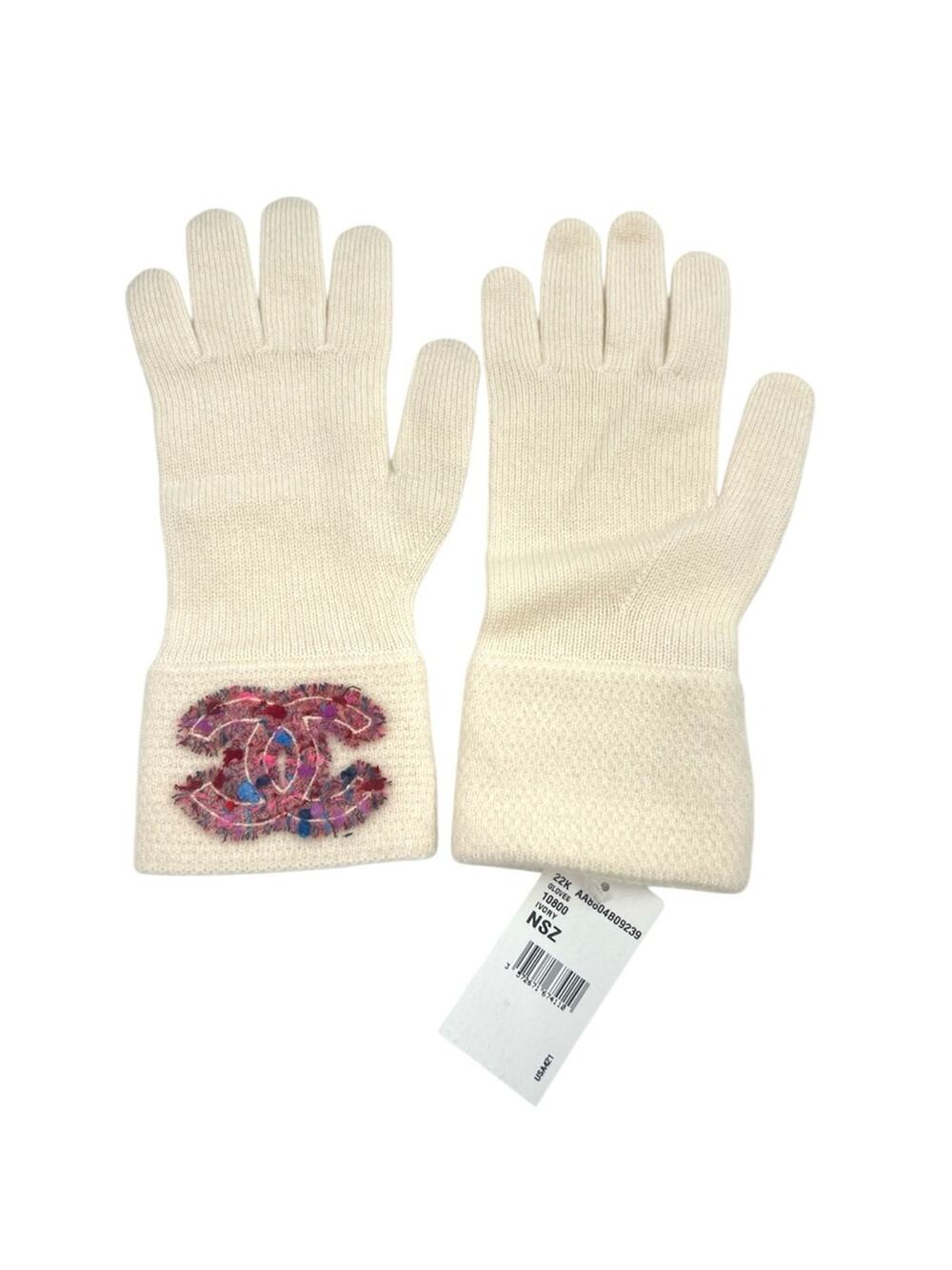 NWT Chanel‎ CC cashmere white glove pink tweed logo